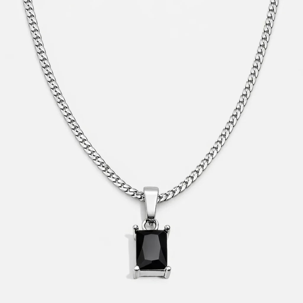 ONYX GEMSTONE NECKLACE (BLACK SILVER)