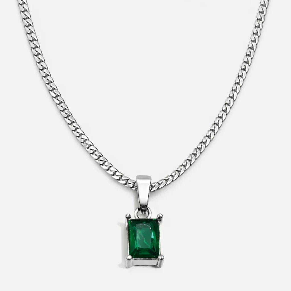 ONYX GEMSTONE NECKLACE (GREEN SILVER)