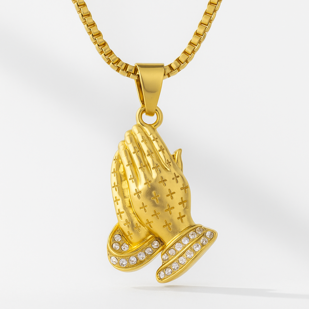 Praying Hands Iced Pendant (Gold)