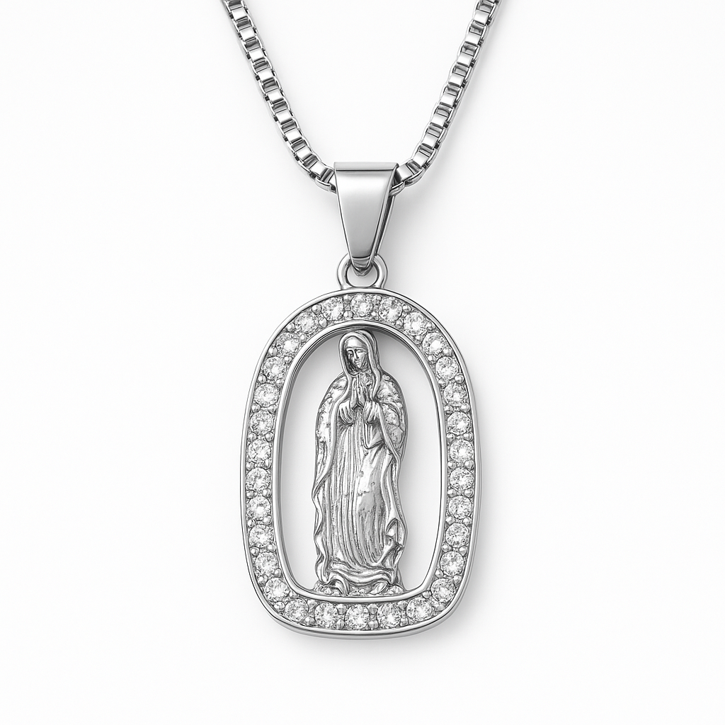 Virgin Mary Iced Pendant (Silver)