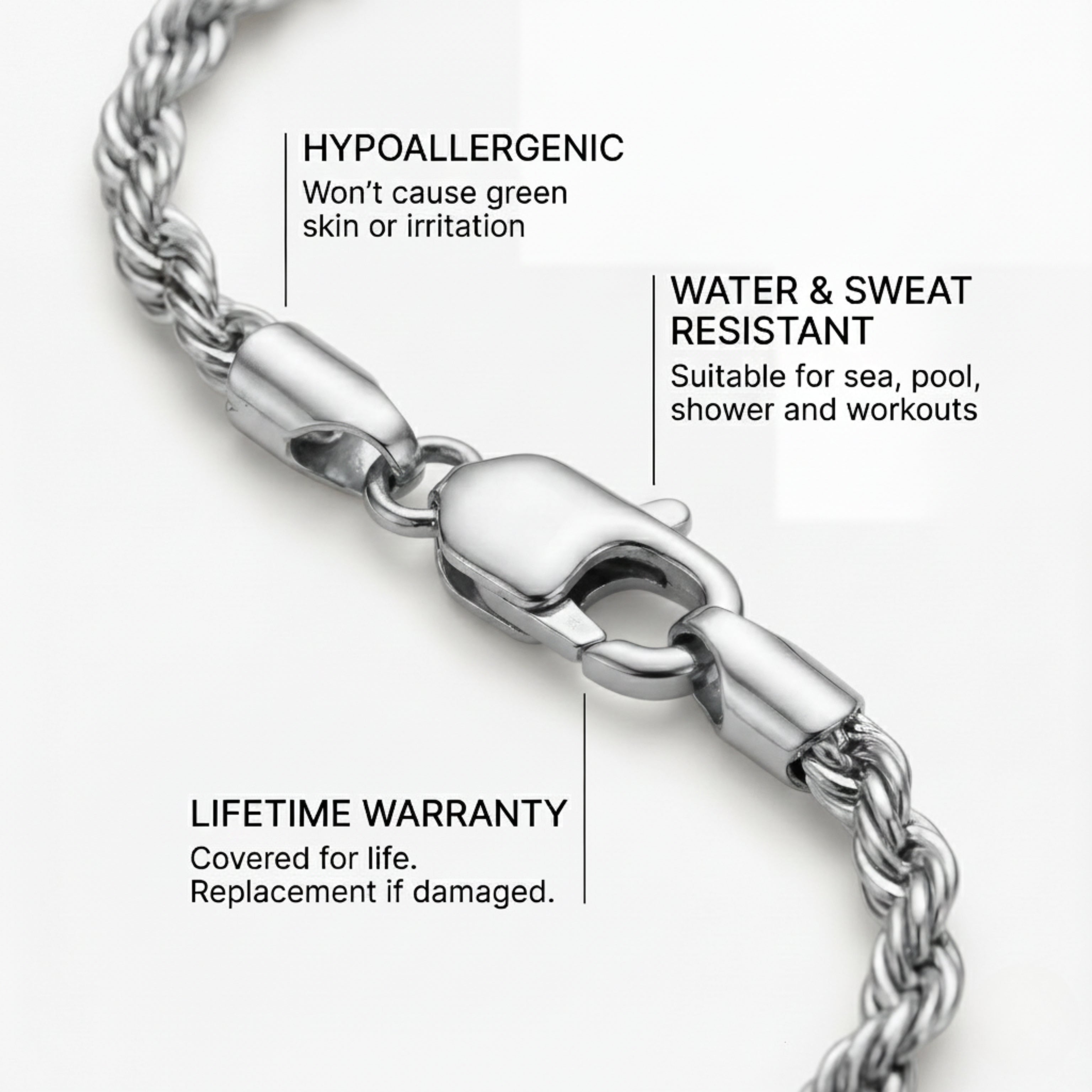 Rope Bracelet 3MM (Silver)