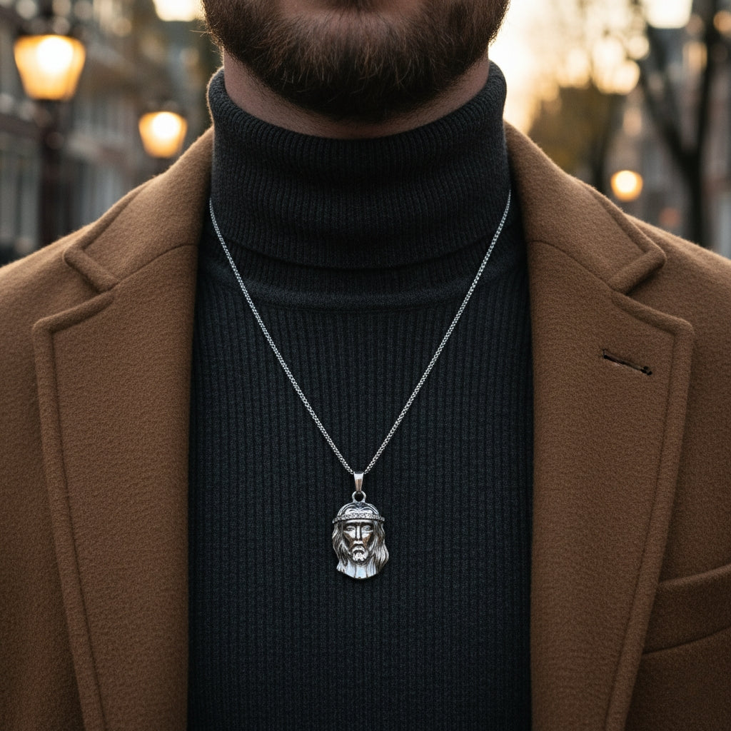 Jesus Piece Iced Pendant (Silver)