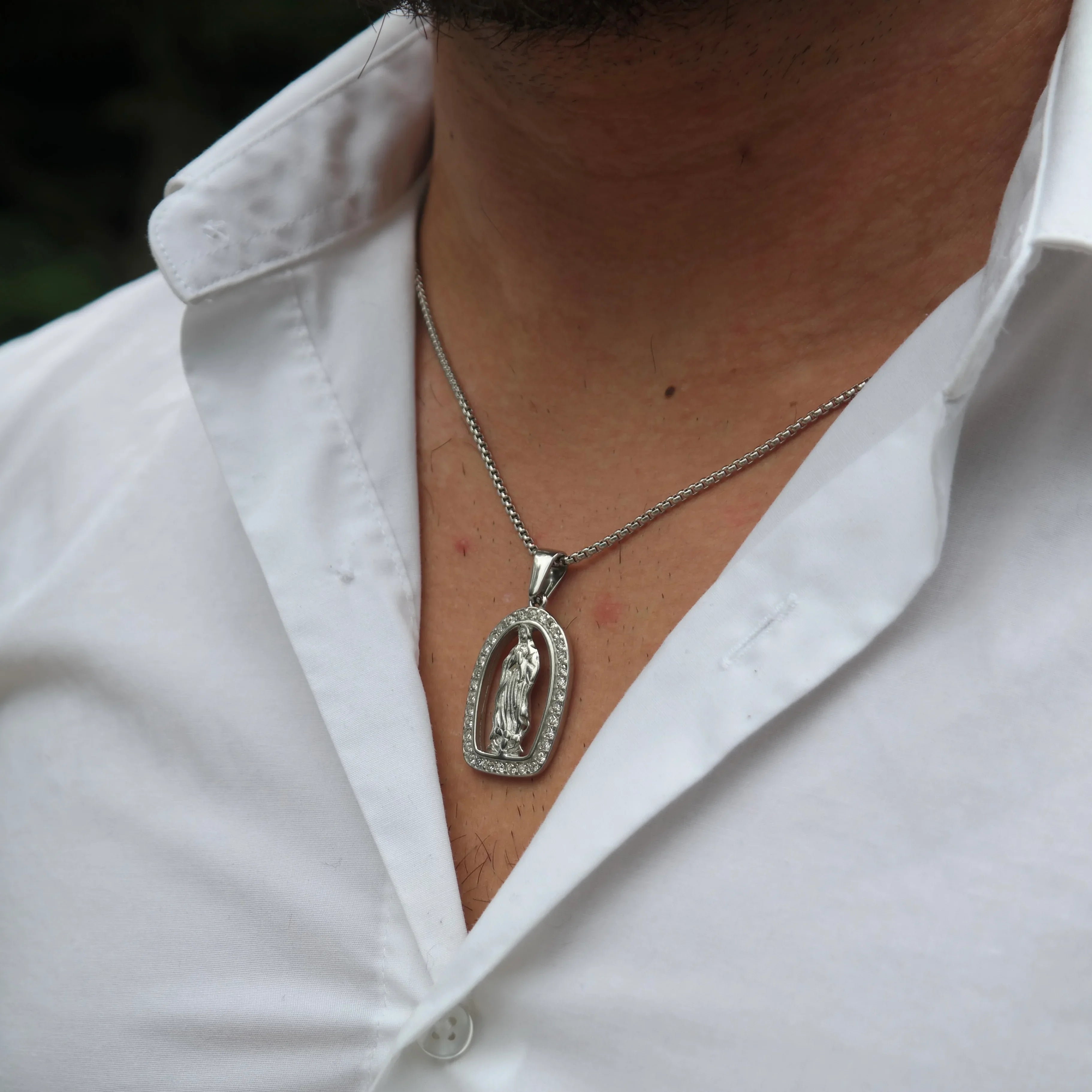 Virgin Mary Iced Pendant (Silver)