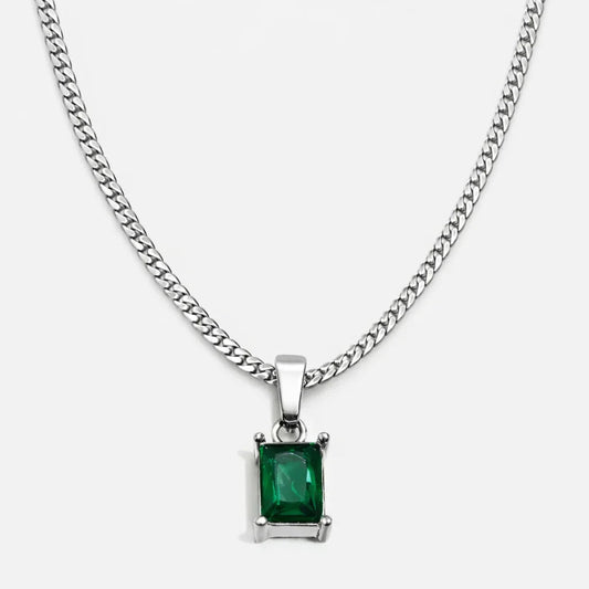 ONYX GEMSTONE NECKLACE (GREEN SILVER)