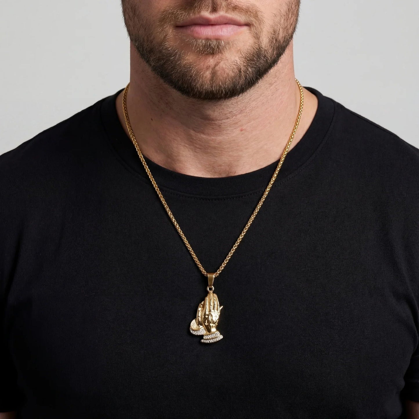 Praying Hands Iced Pendant (Gold)
