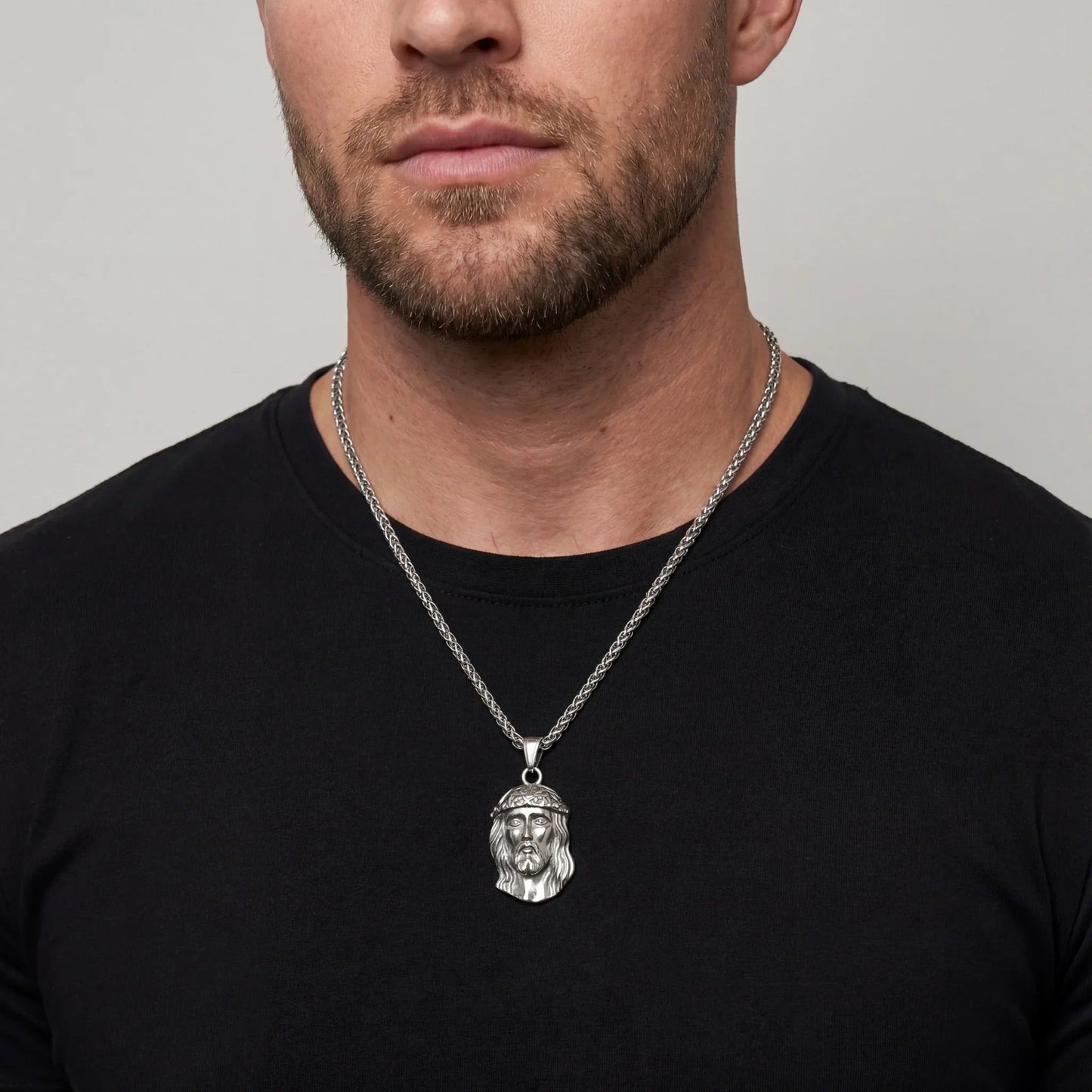 Jesus Piece Iced Pendant (Silver)