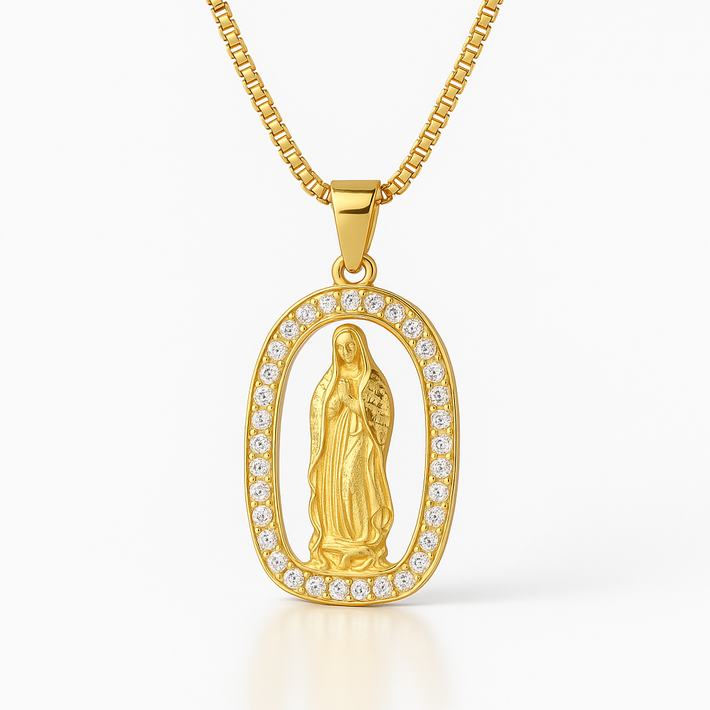 Virgin Mary Iced Pendant (Gold)