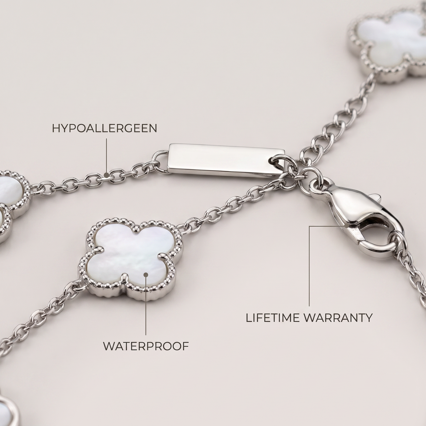 Fortuna Klaver wit zilver - details