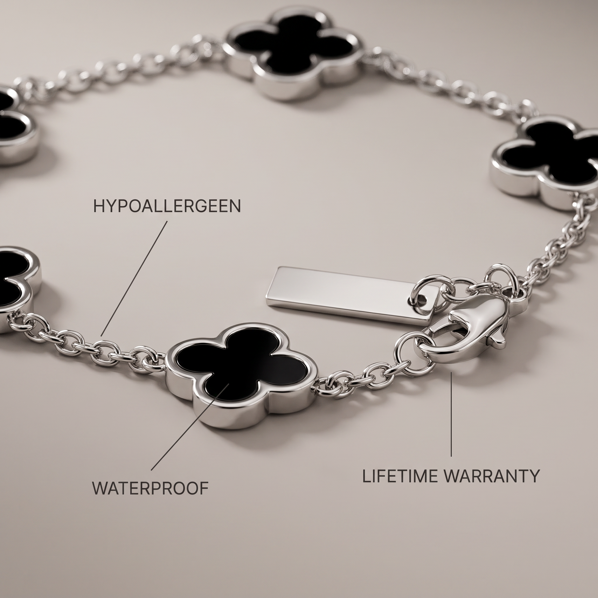 Fortuna Klaver zwart zilver - details