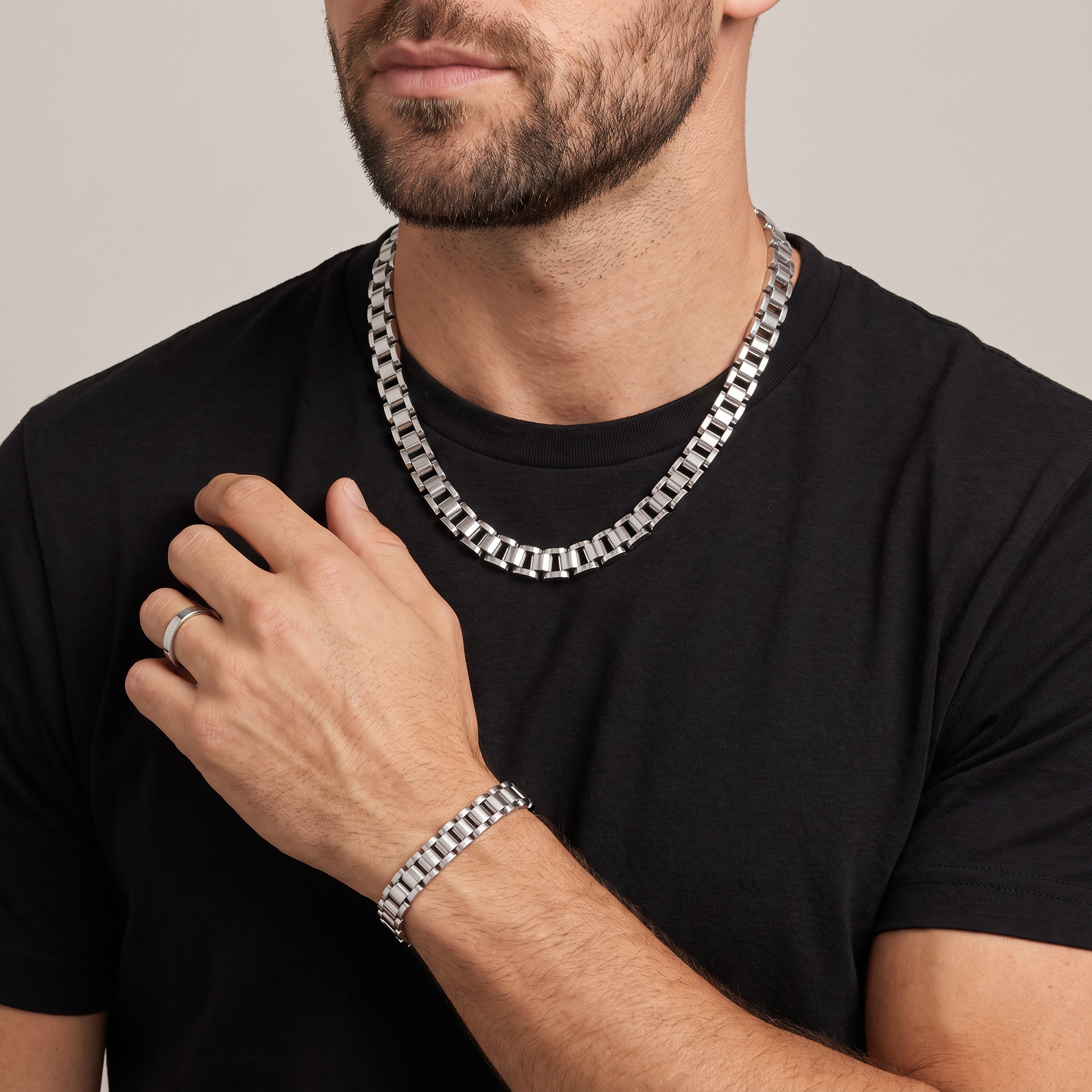 Rolex Chain set Ring silver - gedragen
