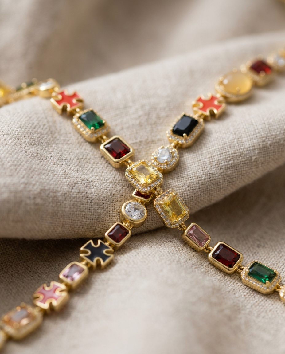 Royal Gemstone Necklace Gold - macro