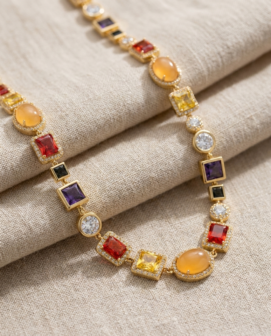 Gemstone Necklace Gold - macro