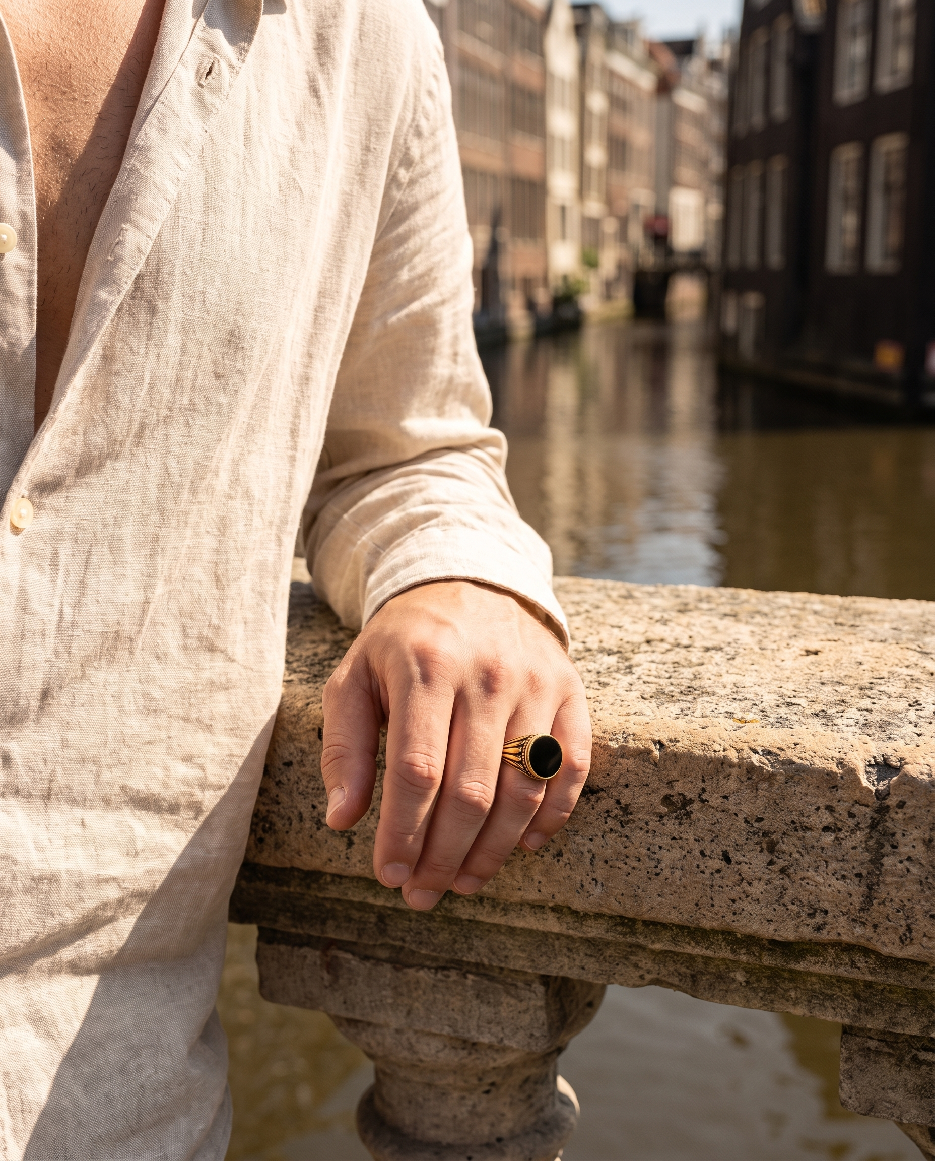Onyx Stone Ring (Gold) - Lifestyle