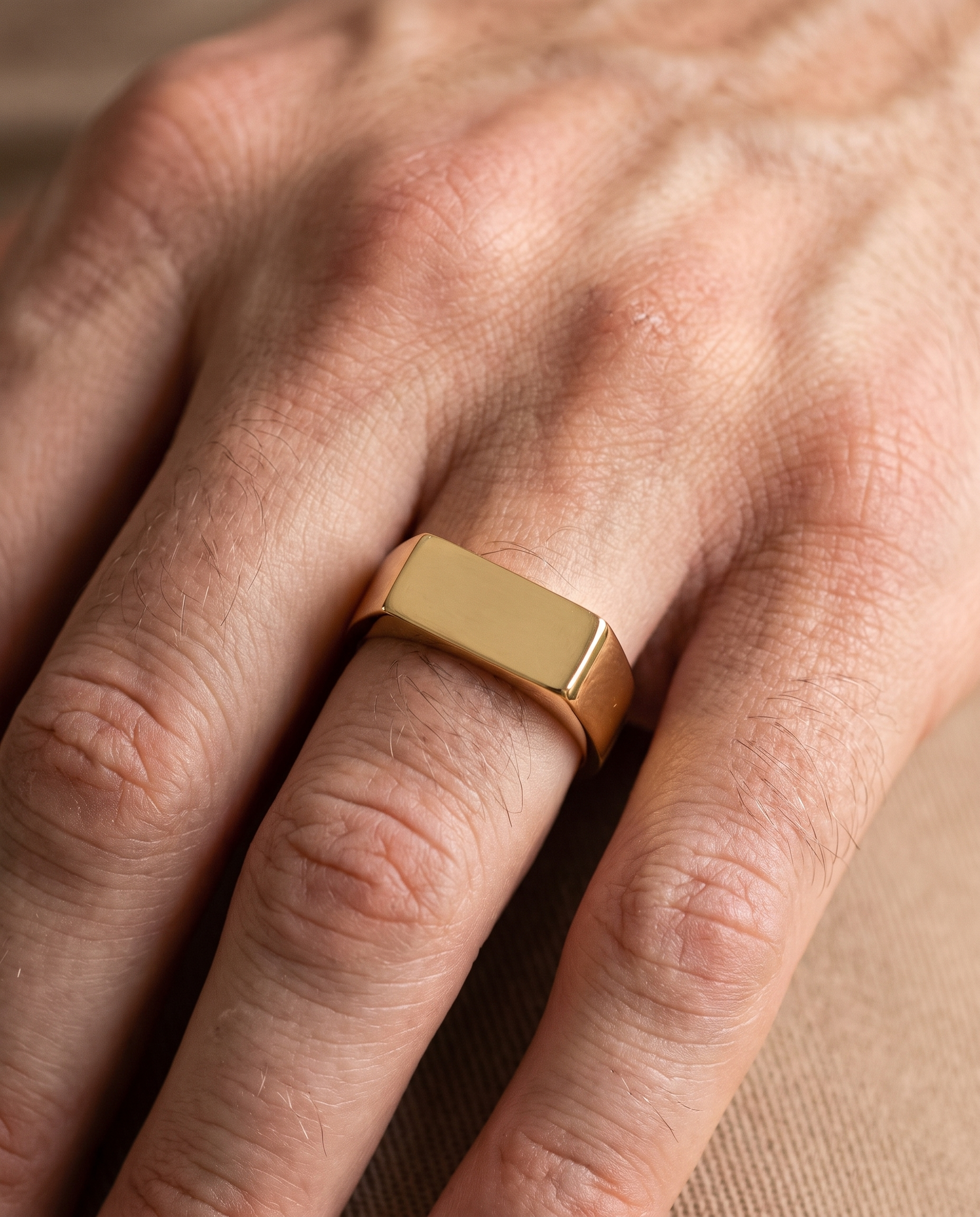 Rectangle Signet Ring (Gold) - Worn detail