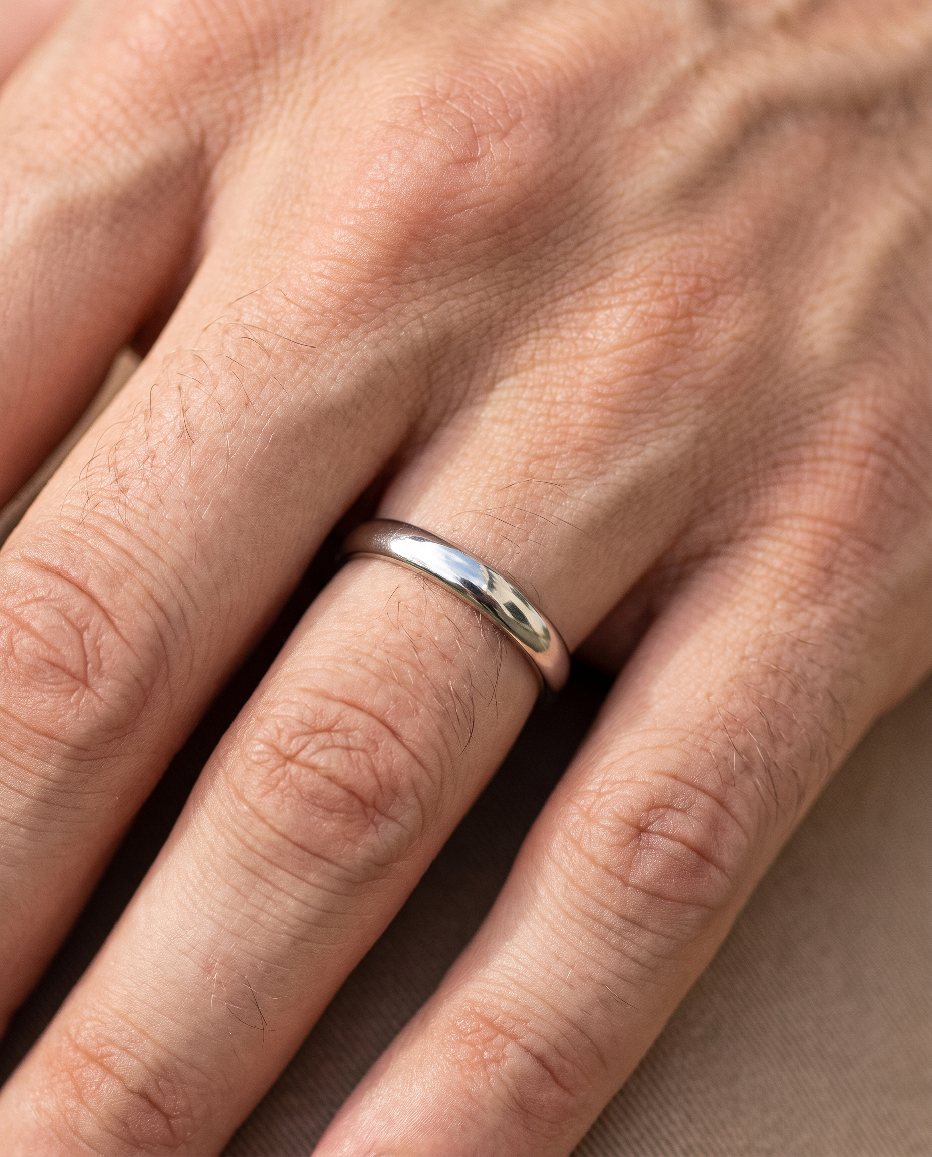 Round Band Ring (Silver) - Worn detail