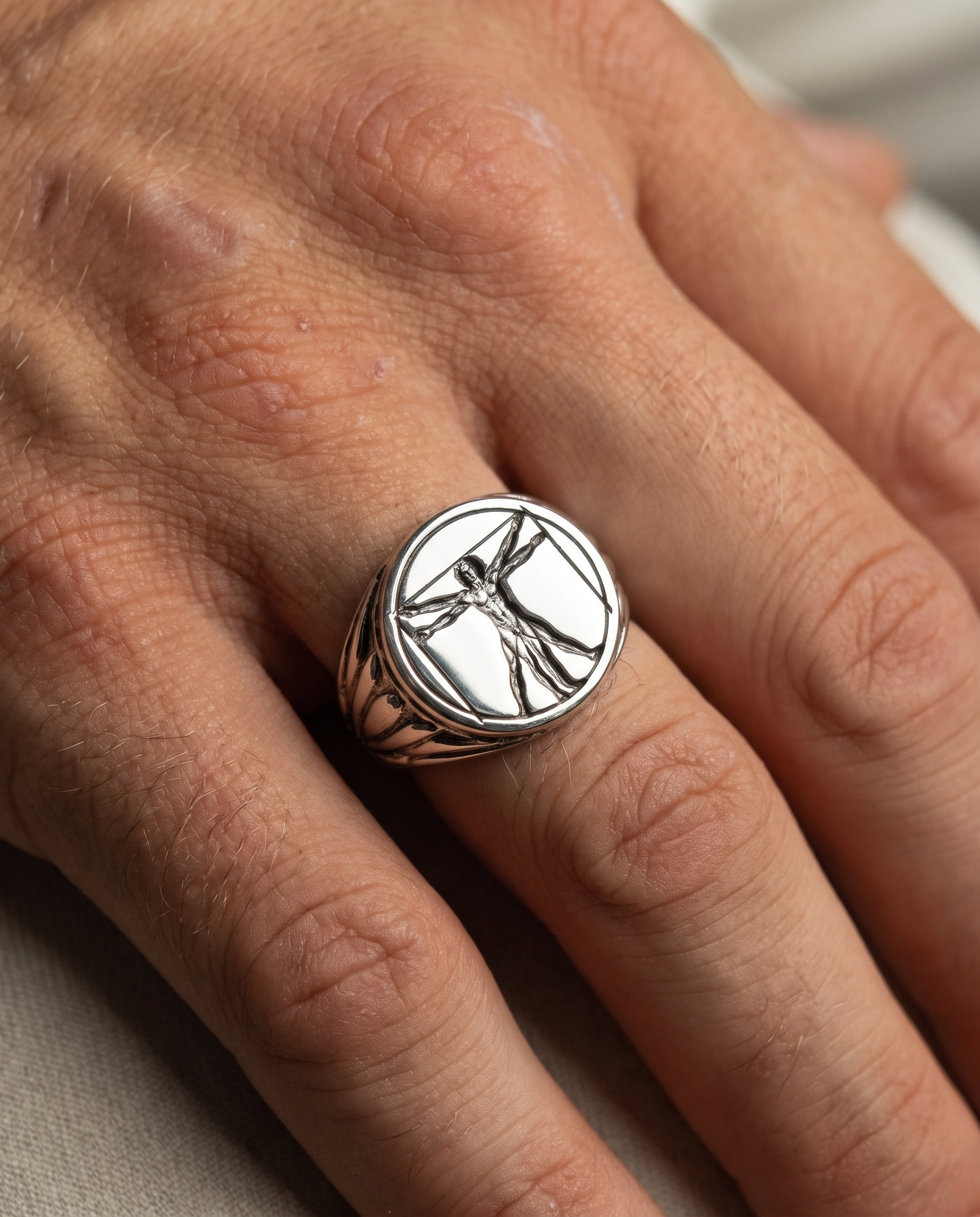 Vitruvian Ring (Silver) - Worn detail