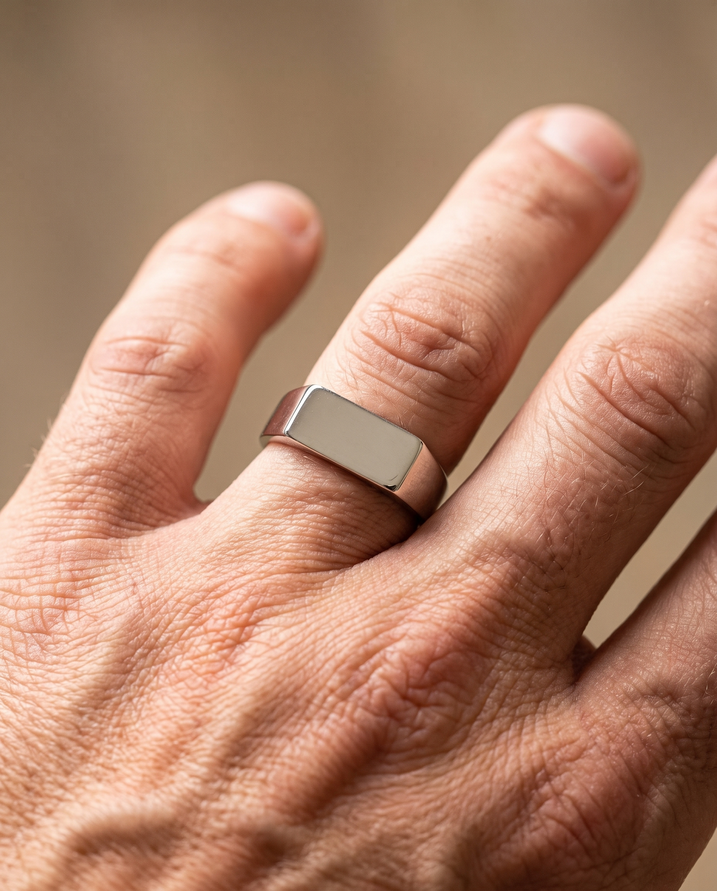 Rectangle Signet Ring (Silver) - Worn detail