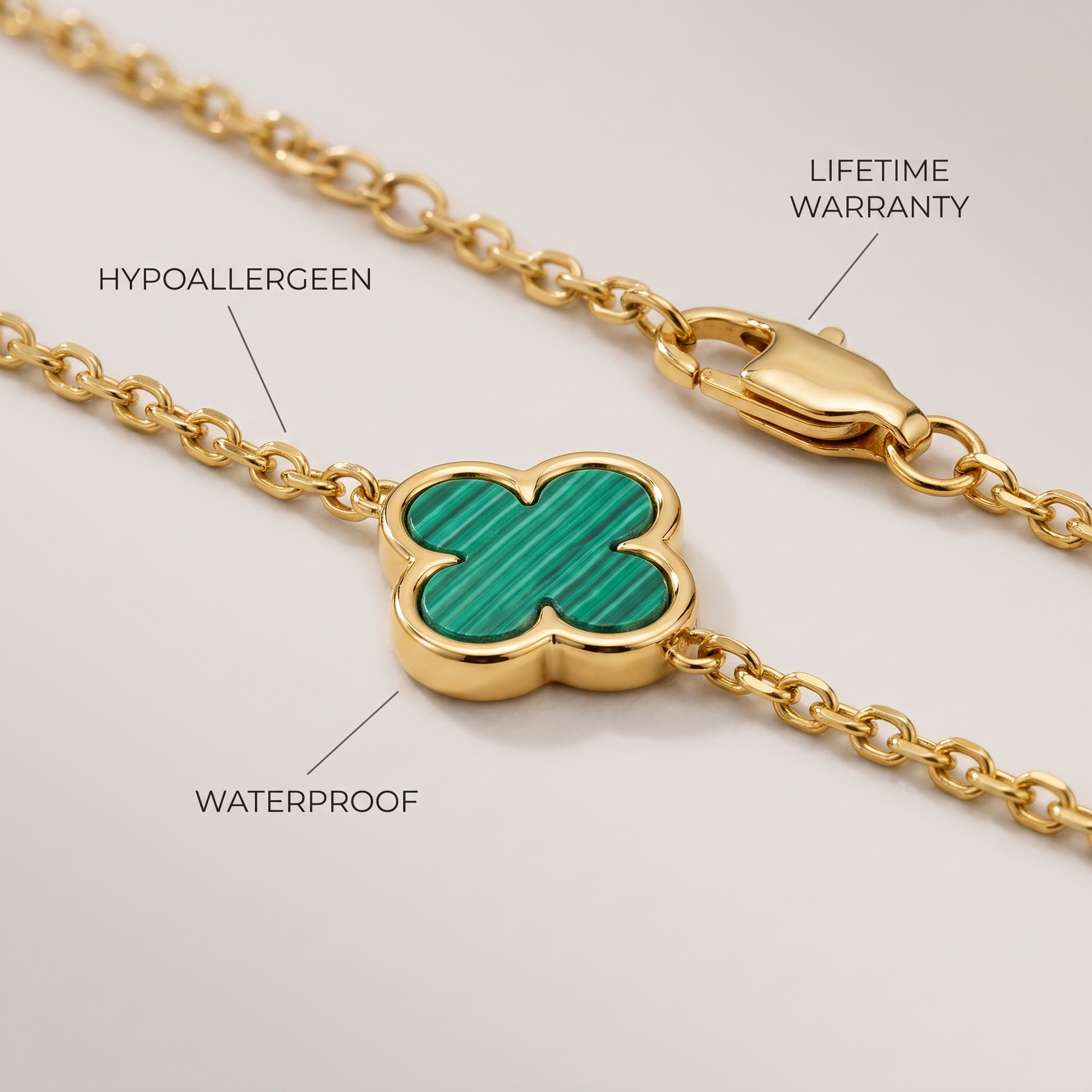 Fortuna Klaver Bracelet groen goud - details
